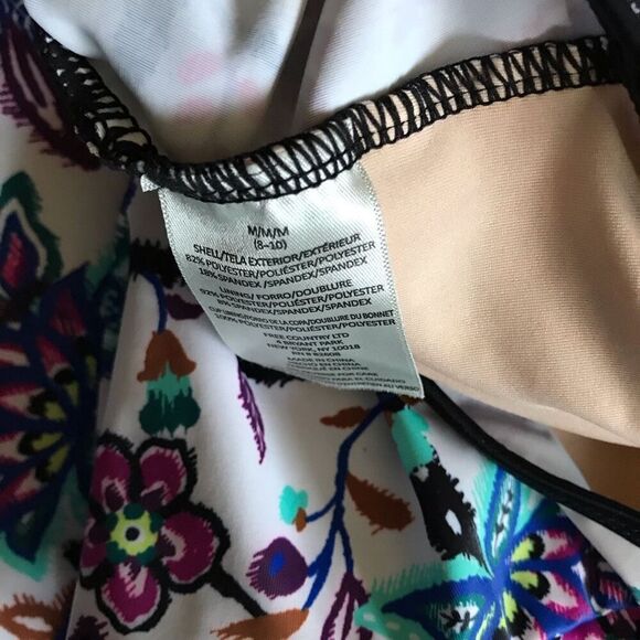 Free Country white blue black floral Tankini Top T-back Padded Cups size M 8-10 - Picture 4 of 4